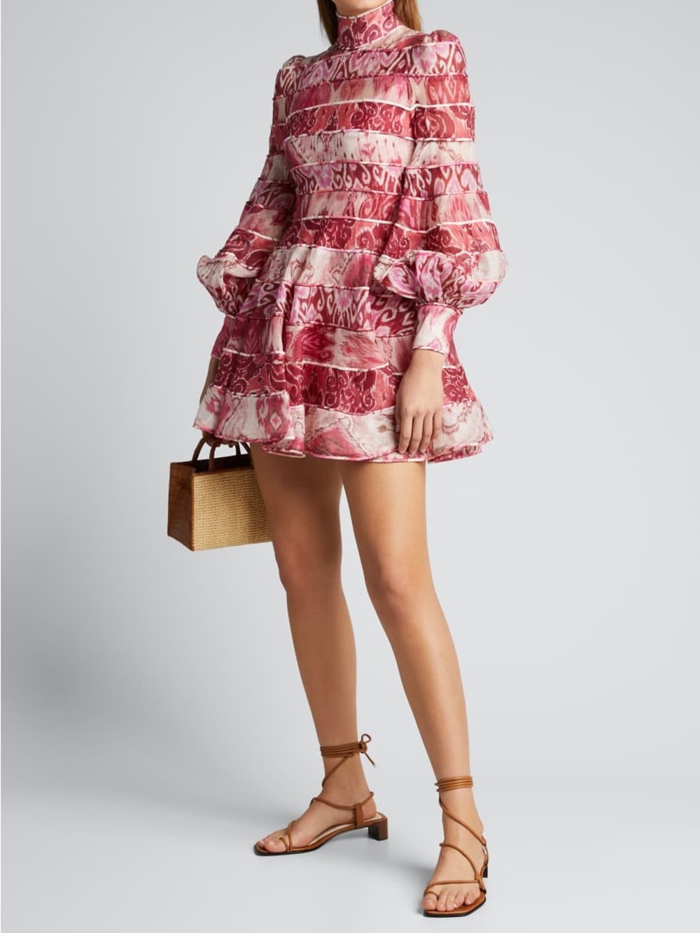 Runway Zimmermann Wavelength Spliced Pink Ikat Print Dress